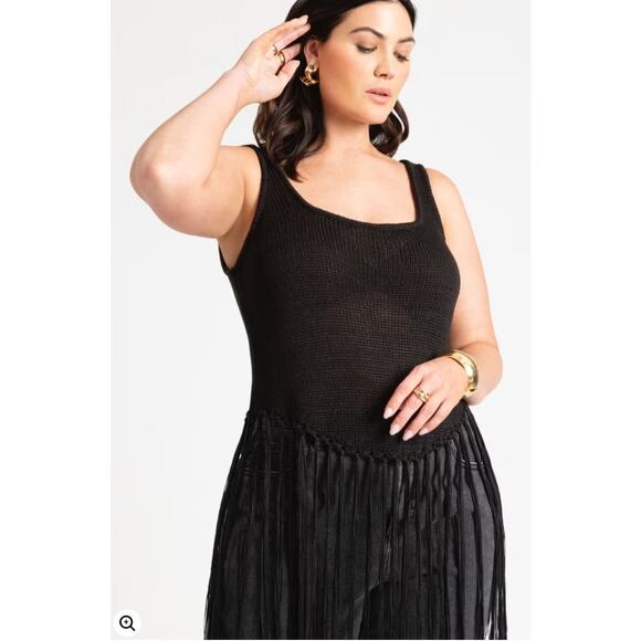 NWT Eloquii Black Crochet Strappy Fringe Sweater Tank Top Plus Size: 14/16 - Picture 3 of 6